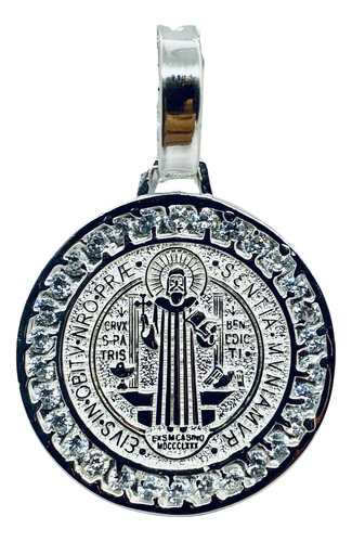 Medalla San Benito Arenada Con Piedra 2.9cm Diámetro (dplata
