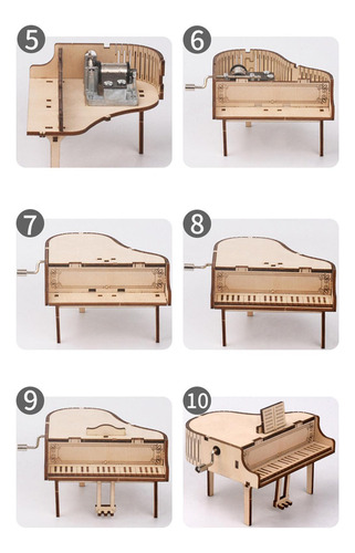 2 Diy Kit De Modelo De Piano De Madera Hecho A Mano Manivela