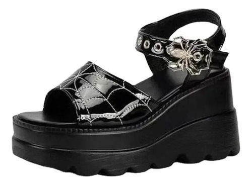 Sandalias Con Cuña Gothic Punk Spider Web Para Mujer