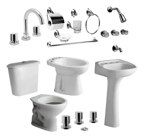 Juego Baño Completo Griferías Accesorios Sanitarios Ferrum - $ 244.761,2