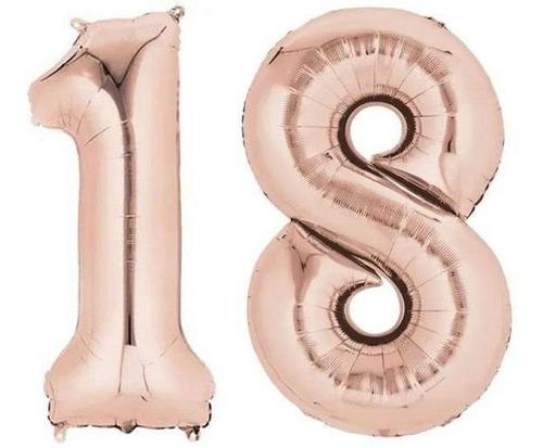 Balões Metalizados Números 1 E 8 Rose Gold 40cm - 18 Anos