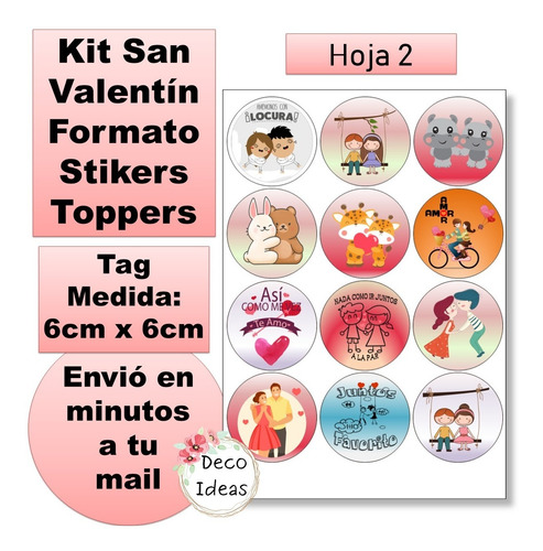 Imagen 3 de 4 de Kit Imprimible A Color Pdf3 San Valentín Tarjetas Etiquetas