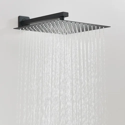 Ducha Quadrada Cromada Em Inox 30x30 Braço Parede Preto Fosco Preto