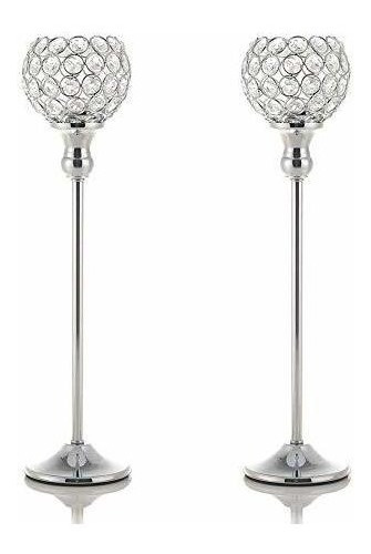 Candelabros De  Cristal Plateados De 43cm  Set X 2u. 