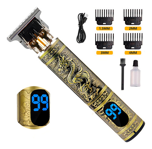 Maquina Com Visor De Cabelo Barba Profissional Acabamento Cor Dourada
