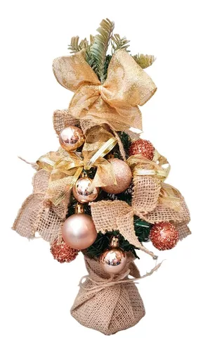 Árvore Natal Decorada Rosegold E Dourada Vai Montada 77cm