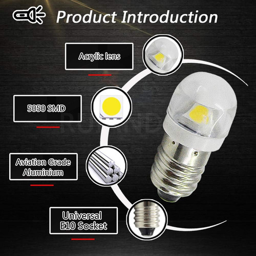 Ruianddsion, 4 Bombillas Led E10, 3 V, 60 W, Smd, Blancas, 6