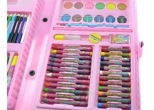 Imagem 5 de 5 de Kit Escolar Estojo 68 Peças Rosa Maleta De Pintura Qualidade