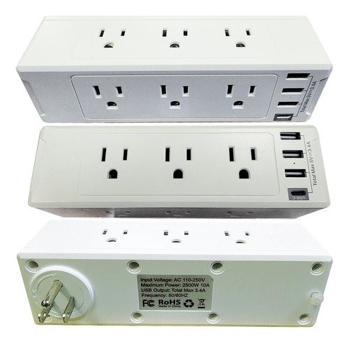 Regleta 9 Tomas + 3 Usb + 1 Tipo C 5v 3.4amp Enchufe Carga