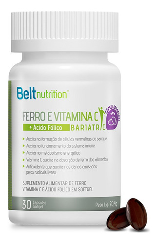 Belt Ferro, Vitamina C + Ác. Fólico Bariatric Sabor Sem Sabor