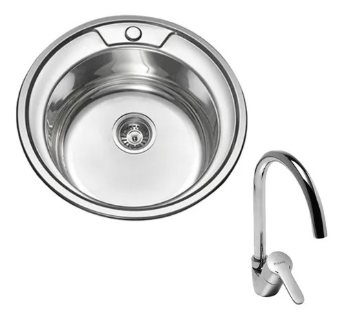 Bacha De Cocina Sobre Mesada Redonda 49 X 18cm Monocomando