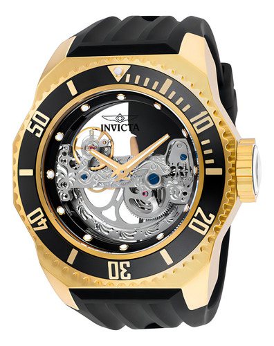 Pulseira de relógio masculina automática Invicta 25625 Russian Diver, cor dourada/preta