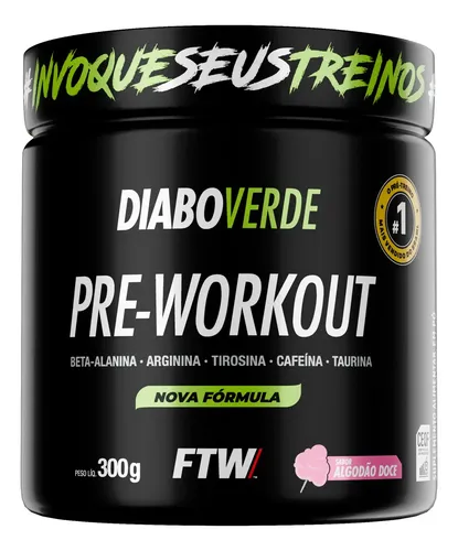 Suplemento Em Pó Pre Treino Pre Workout Pote 300g Sabor Algodão Doce Ftw - Diabo Verde