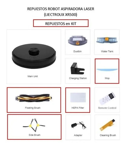 Repuesto Aspiradora Robot Laser Xr500 Filtro Mopa Cepillos | Envío gratis