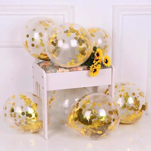 Set De Globos Dorado X 10 C/confetis - Decoración - Fiesta
