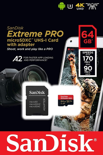 Memoria Sandisk Extreme Pro Microsd Uhs-i U3 A2 V30 64gb 
