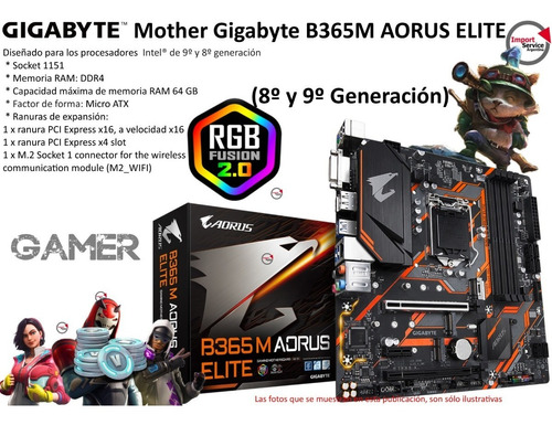 Mother Gigabyte B365m Aorus Elite (8va Y 9na Gen) Gamer