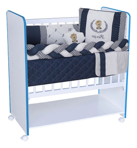 Mini Berço Bed Side New Baby Colchão Grade Móvel Cor Branco - Azul