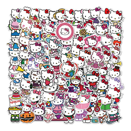 100 Piezas De Hello Kitty Pegatinas Paquete Gatito Blanca Ca