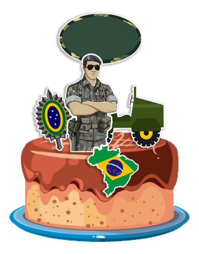 Topo De Bolo Topper Militar Exército Soldado Brasil