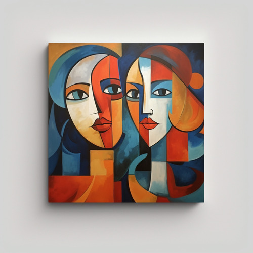 70x70cm Cuadro Abstracto Arte Grafico - Rostros De Mujeres
