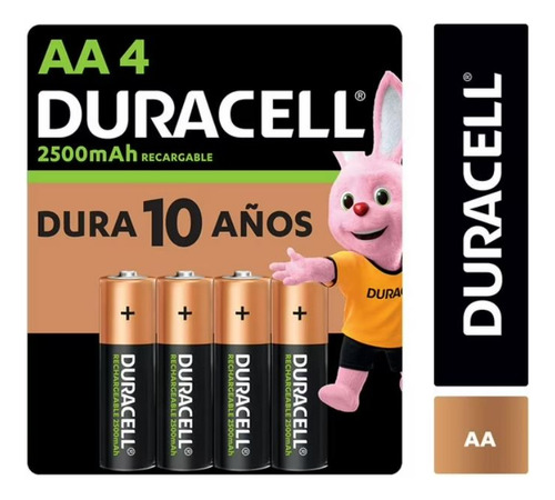 Duracell Pilas Aa Recargables Nimh 2500mah 1.2v, 4 Pilas