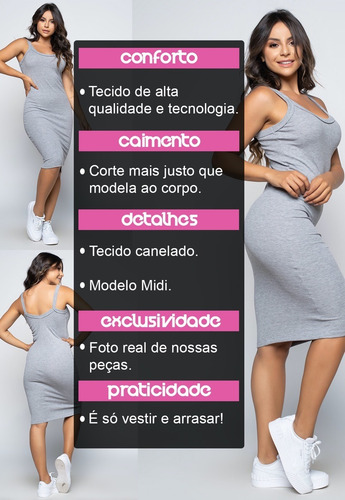 Imagem 6 de 8 de Vestido Midi Ribana Canelado Moletom Moda Feminina 9582