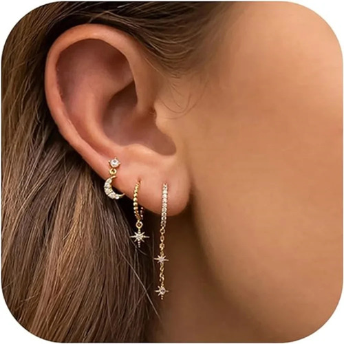 Set De Pendientes Dainty Sun Moon Con Forma De Cartílago Y C