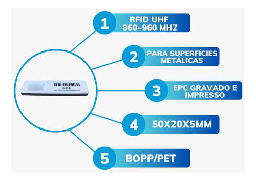Etiqueta Tag Rfid Uhf Para Objetos Metálicos 74x20x5mm 100un