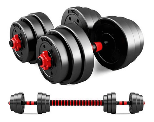 Imagen 7 de 10 de Kit Mancuernas Y Barra 20 Kg Con Tope A Rosca Discos Pvc