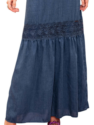 Imagem 5 de 6 de Vestido Jeans Longo Festa Fascinius Guipir Feminino Moda