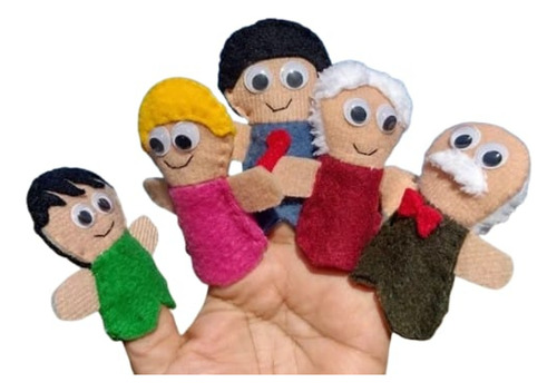 Set 5 Títeres Dedo Familia Papá Mamá Nene Abuelos