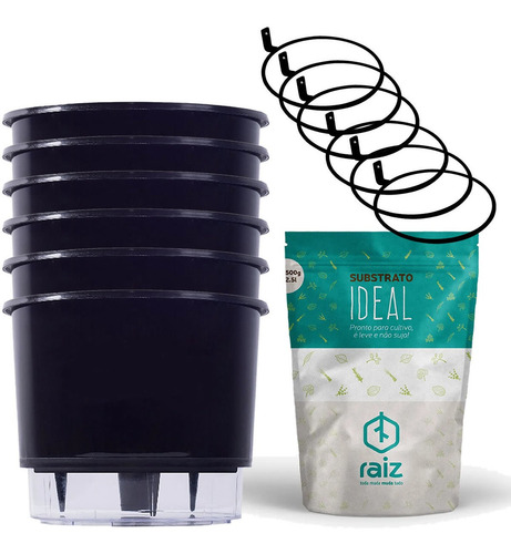 Imagem 1 de 7 de 6 Vasos Auto Irrigável N3 Bk Suporte P Fixar Pendurar Parede