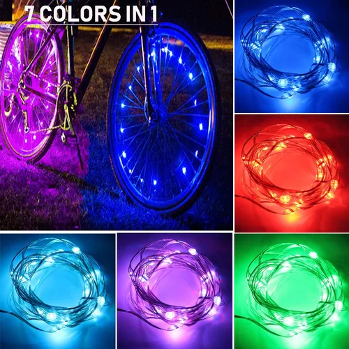 Paquete de 2 luces de rueda de bicicleta – Luces LED impermeables para  bicicleta de adultos/niños en bicicleta de noche – 7 colores LED para