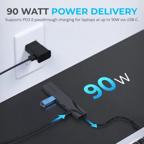 Hub Usb-c Sabrent Multipuerto Con Fuente Y 3 Puertos