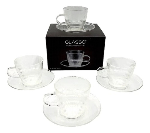 Set 4 Tazas De Vidrio Plato Café Cappuccino Glasso Té 110ml