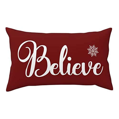 Funda De Almohada De Navidad  Believe  Copos De Nieve D...