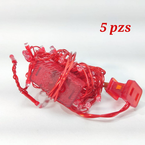 5pzs Serie Navideña Led 50luces 2.7m C/una Rojo Cable Rojo