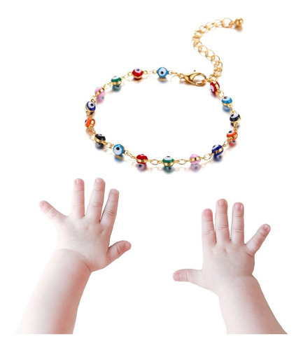 Pulsera Ojo Turco  Niña, Niño Y Bebe Baño Oro 18k Protección