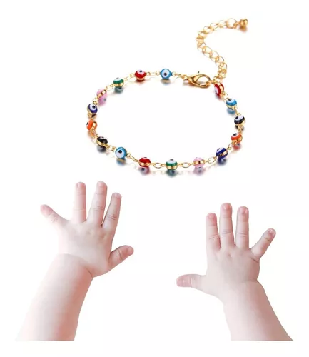 Pulsera Ojo Turco Niña, Niño Y Bebe Baño Oro 18k Protección