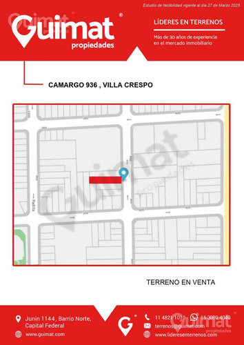Excelente Terreno En Villa Crespo- Lideres En Terrenos