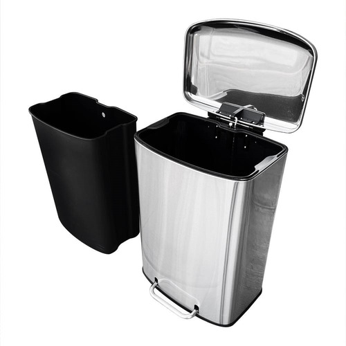 Bote De Basura Acero Inoxidable 50l Con Pedal Y Tapa Color Gris