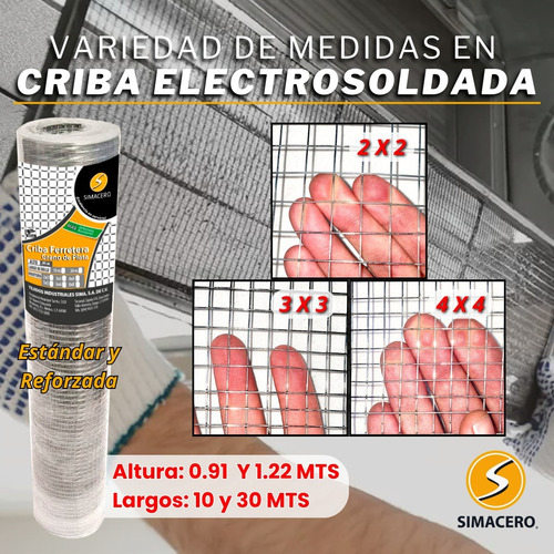 Malla Criba Soldada, 91cm. 3x3 , L 30 M.
