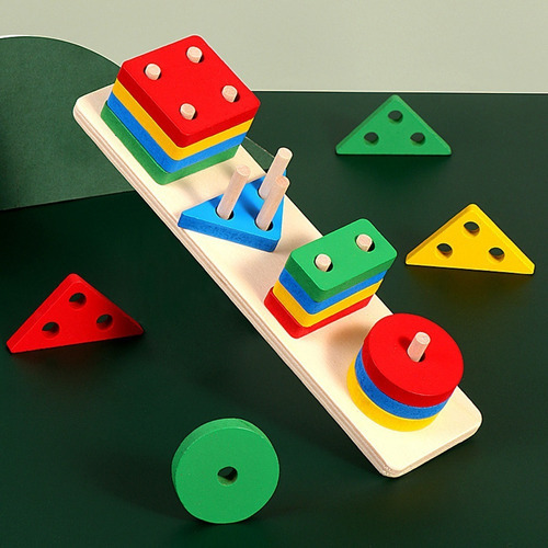 Prancha De Formas Geométricas Em Madeira Brinquedo Educativo Quantidade De Peças 16