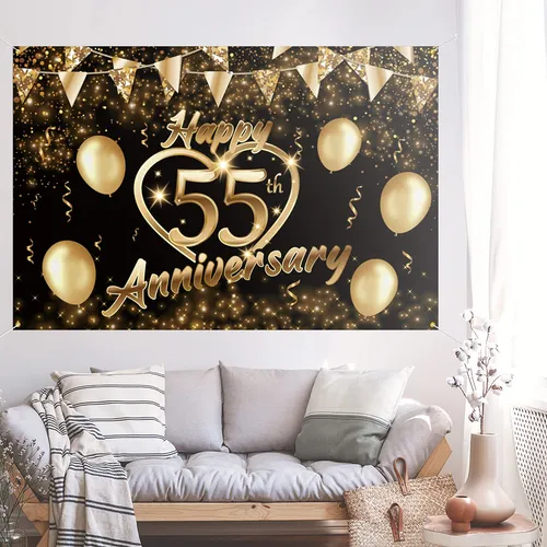 Banner De Fondo Para Decoración De Feliz 55 Aniversario, Neg