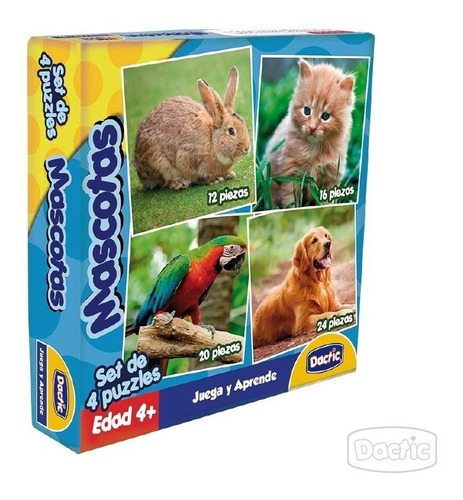 Set 4 Puzzle Mascotas Dactic 72 Pzas