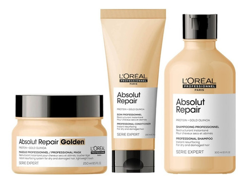 Kit Absolut Repair Loreal Shampoo, Crema Y Máscara Pelo Fino