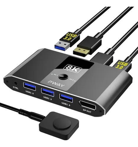 comprar Conmutador Kvm Displayport 8k 1 Monitores 2 Computadoras