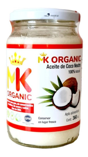 Aceite De Coco Neutro Vidrio X 360 Cc - Mk Organic