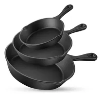 Comprar Sartenes De Hierro Fundido (3 Pz. De 16, 21 Y 27 Cm) Para Cocinar En Estufa, Horno, Asador, Fuego Directo, Resistente A Alta Temperatura, Antiadherentes Sin Teflón, Duraderos Y Resistentes